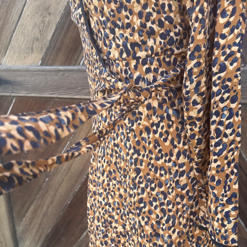 Zara Brown Leopard Long Sleeve Dress ties on the side S - Picture 5 of 12
